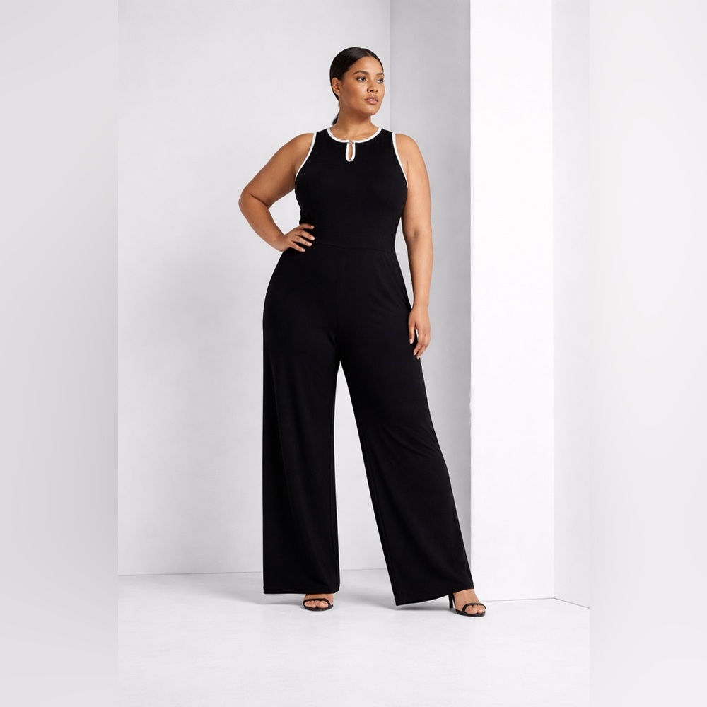 Lauren Ralph Lauren Black Wide Leg Jumpsuit XL Sleeveless Keyhole Neck